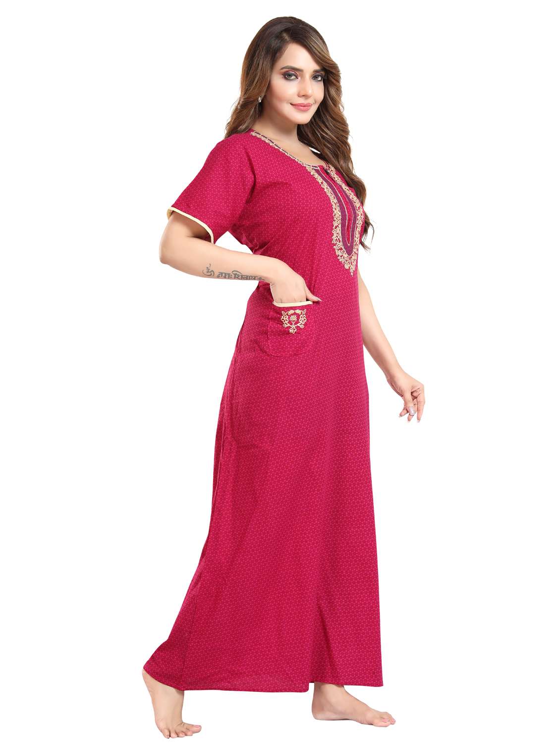 women printed short sleeve nighty - 22076326 -  Standard Image - 3