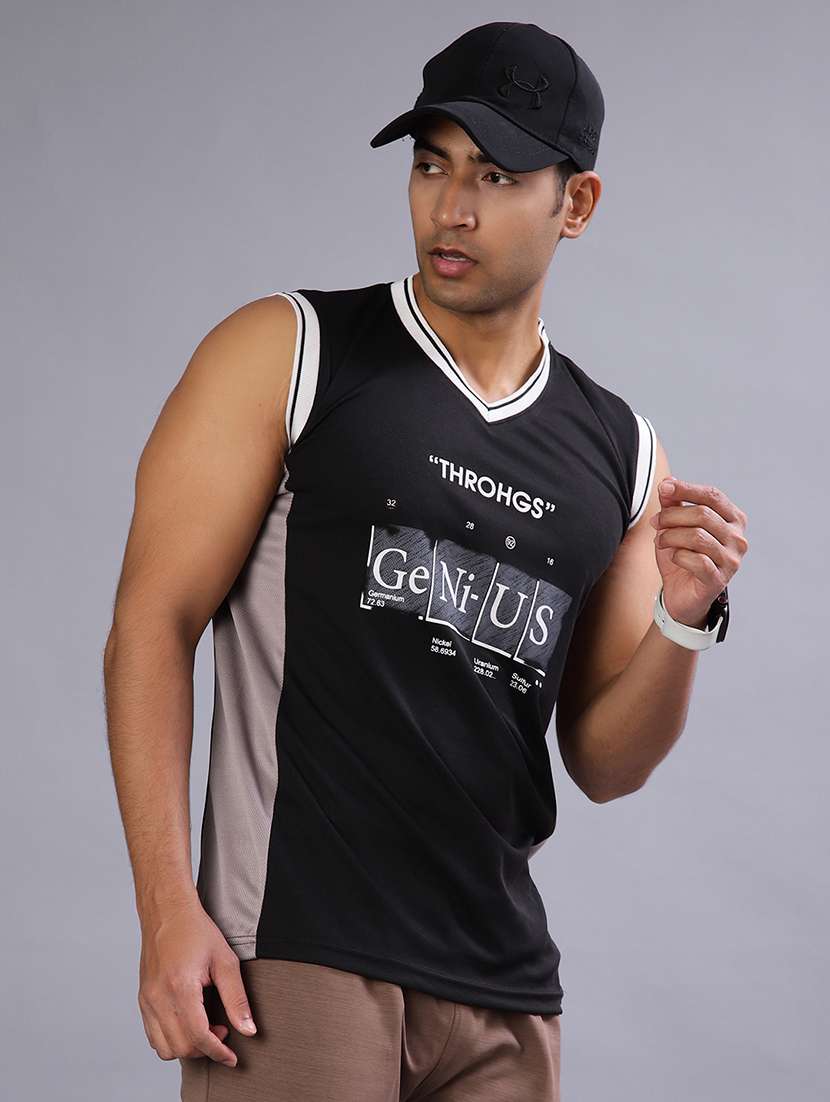 men front print sleeveless regular fit t-shirt - 22076334 -  Zoom Image - 0