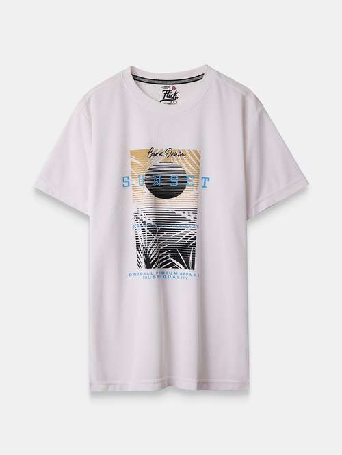 men front print round neck regular fit t-shirt - 22076337 - Standard Image - 0