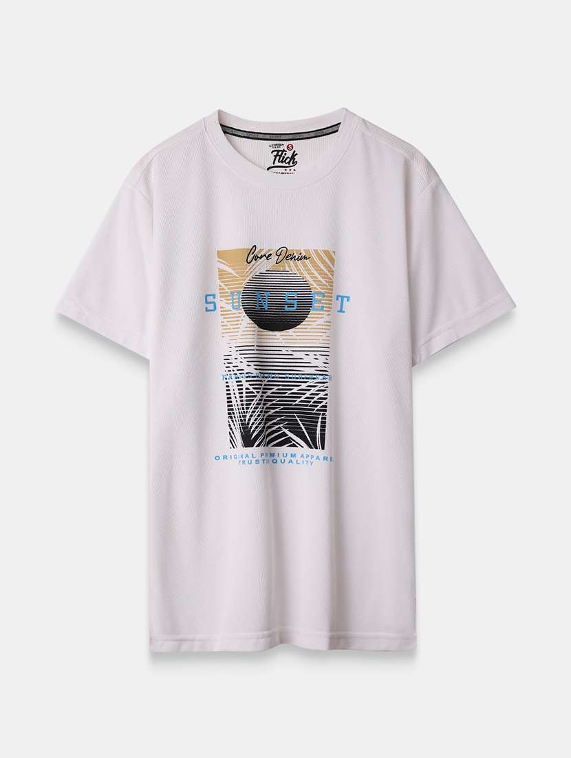 men front print round neck regular fit t-shirt