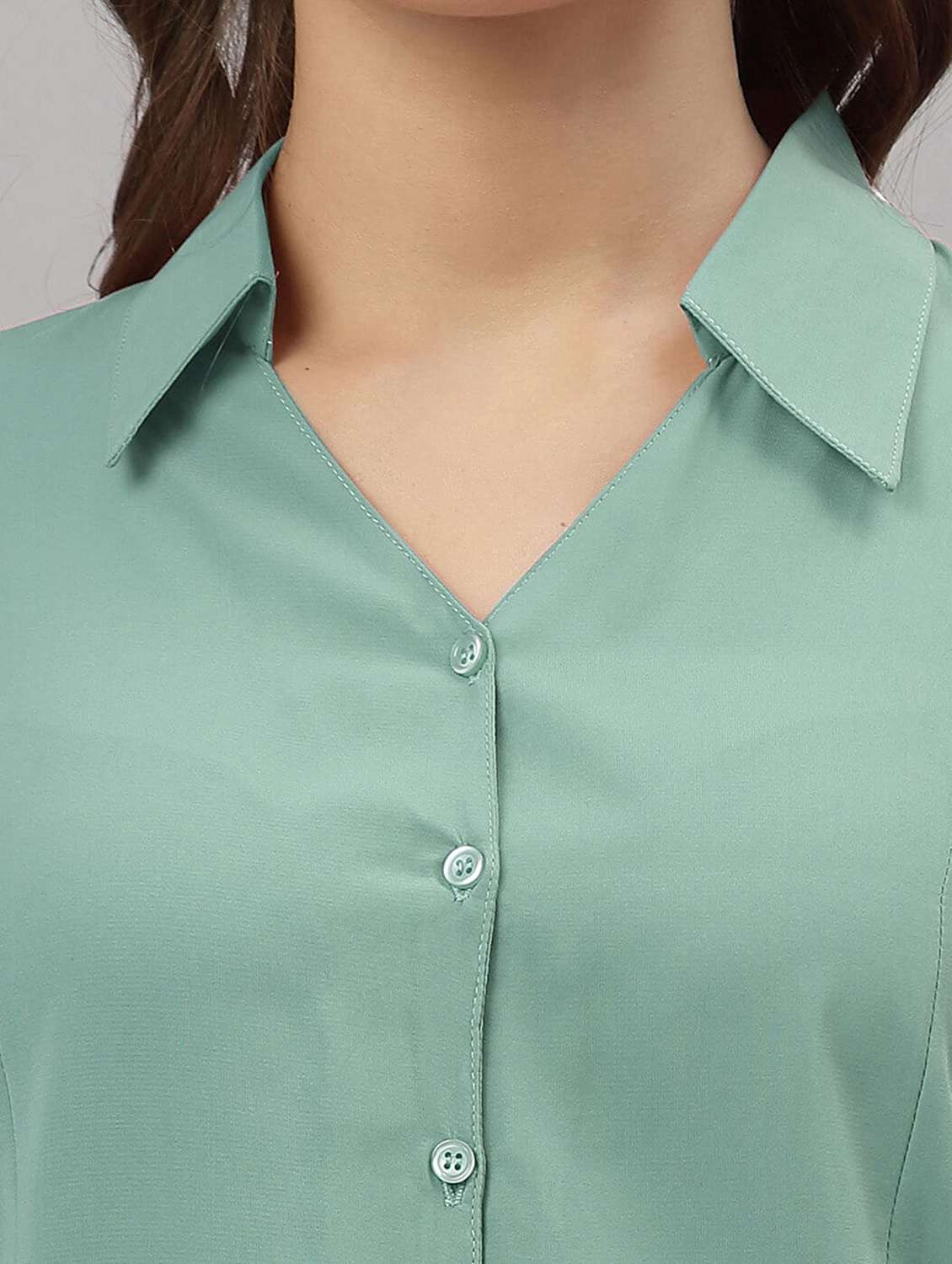 women solid three quarter sleeve collared shirt - 22076344 - Standard Image - 5