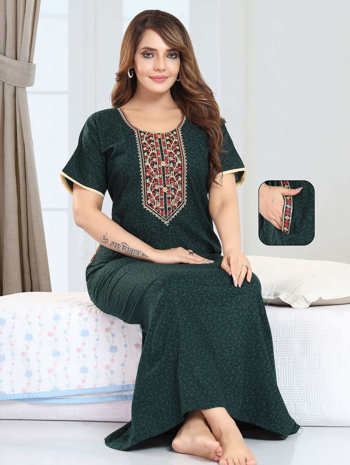 women printed short sleeve nighty