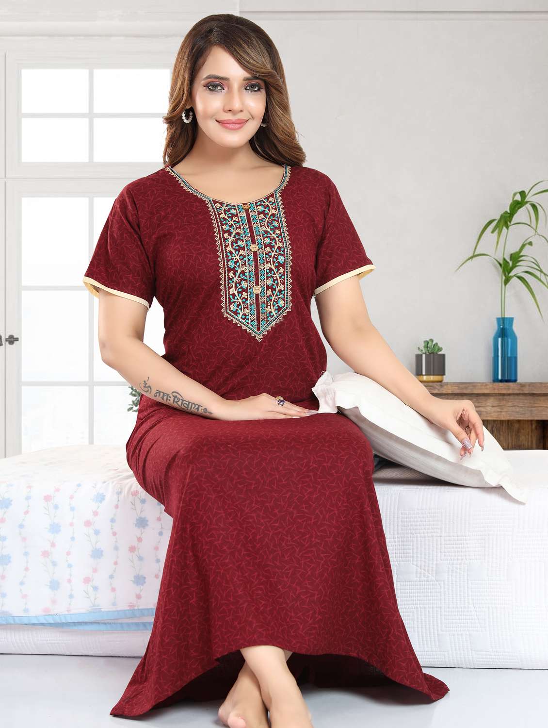 women printed short sleeve nighty