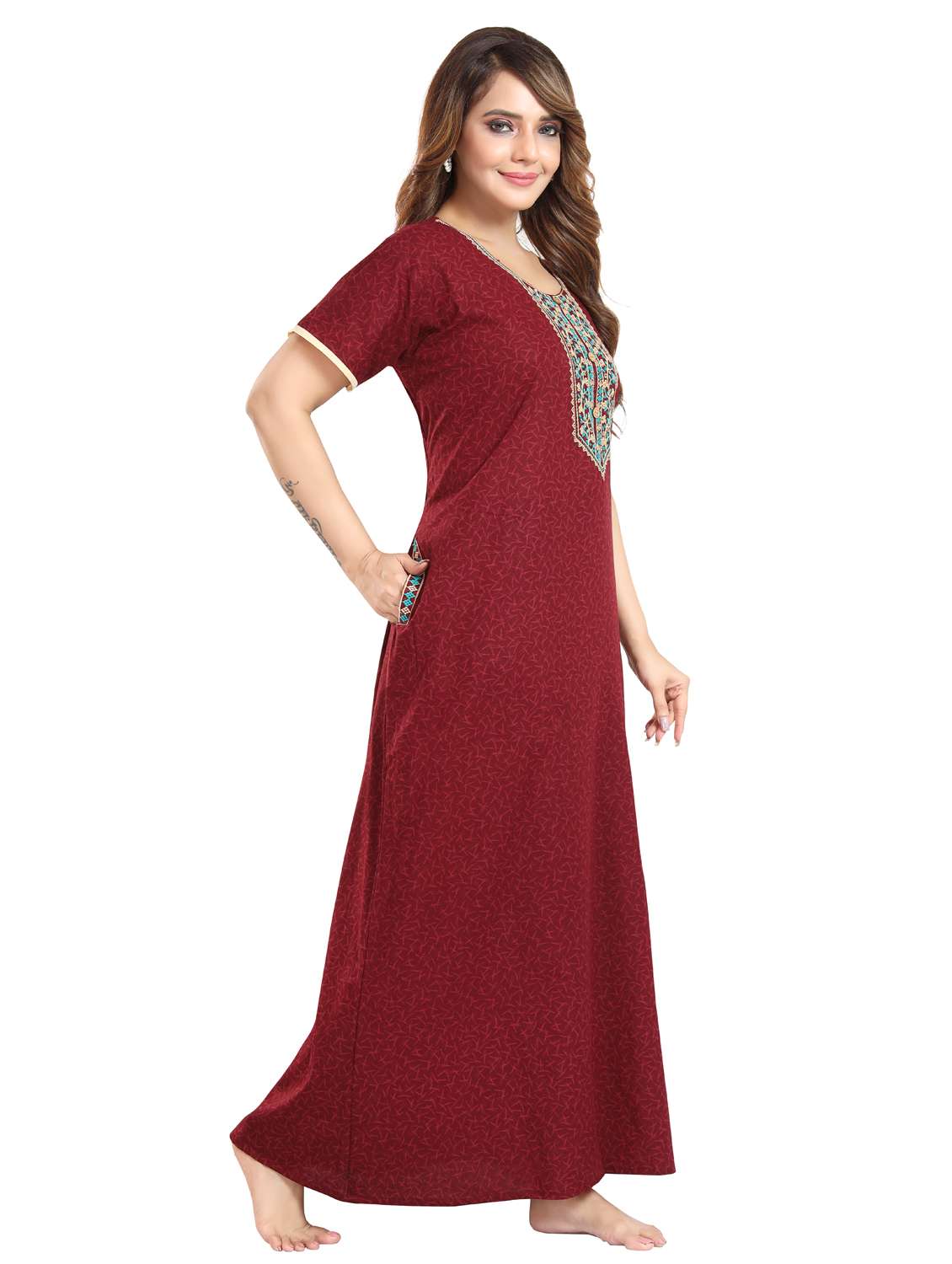 women printed short sleeve nighty - 22076347 -  Standard Image - 3