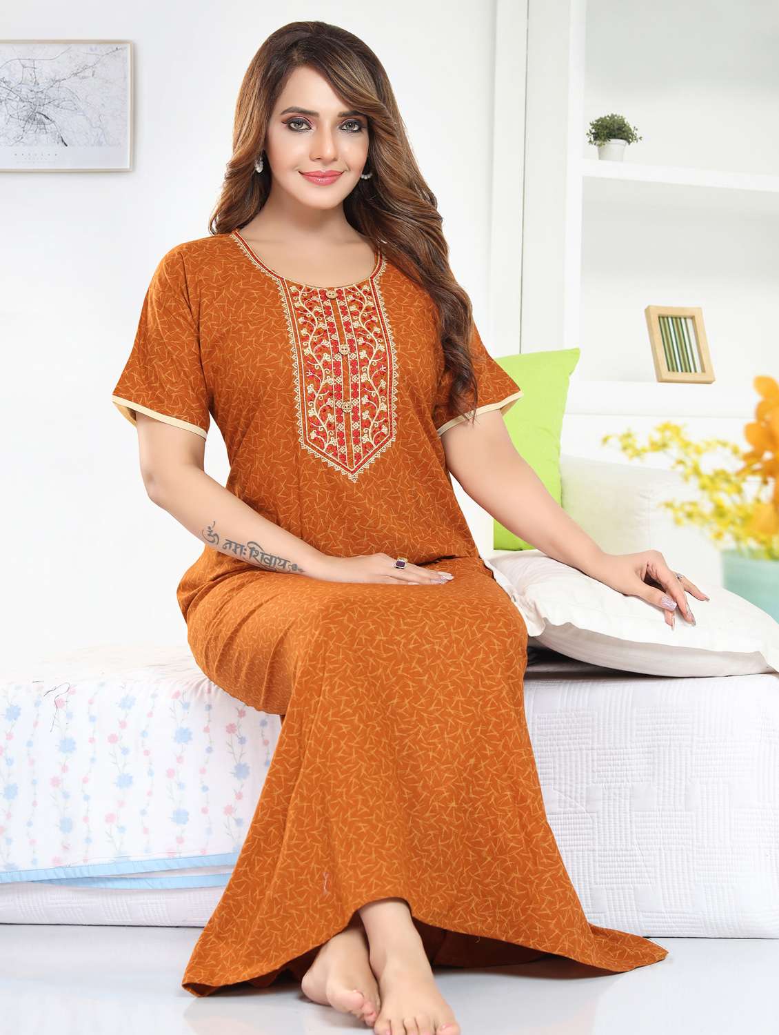 women printed short sleeve nighty