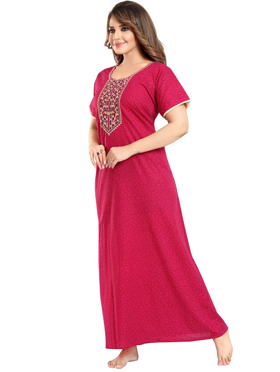 women printed short sleeve nighty - 22076350 -  Standard Image - 3