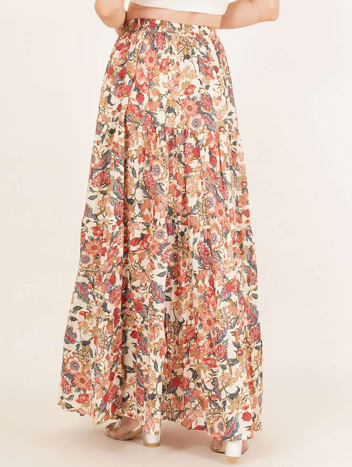 women printed mid rise tiered maxi skirt - 22076351 - Standard Image - 3