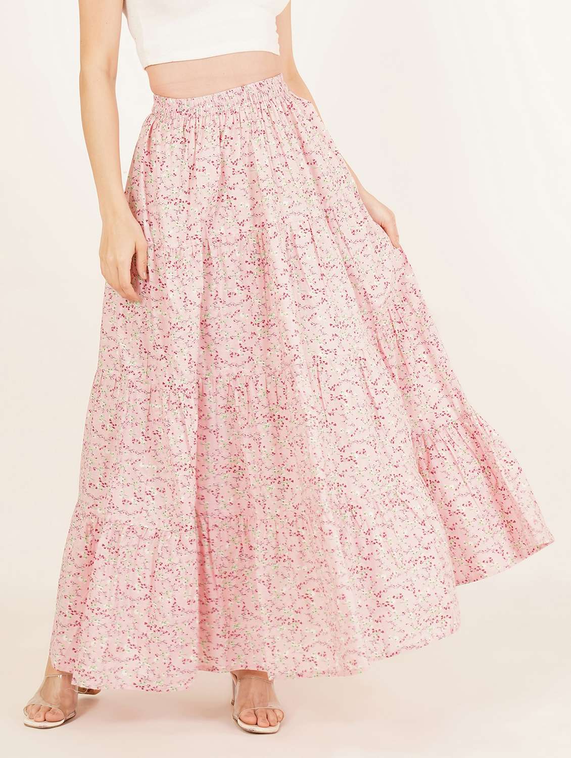 women printed high rise tiered maxi skirt - 22076352 - Zoom Image - 0