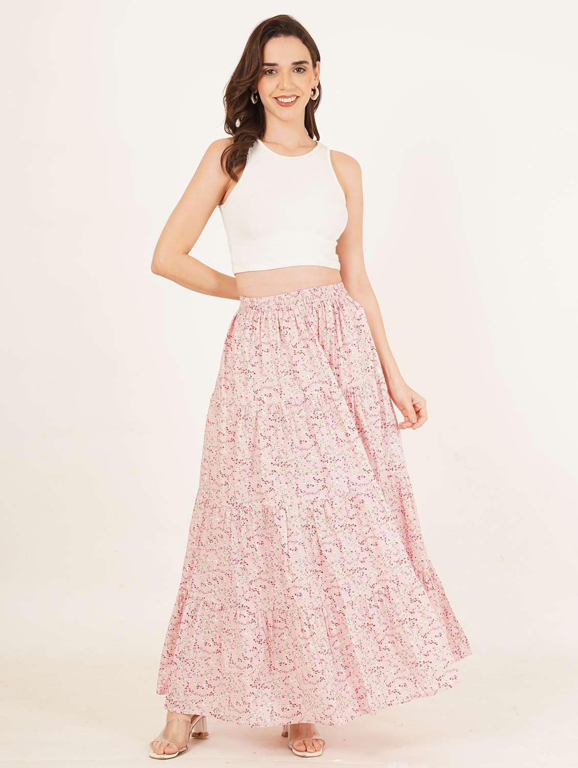 women printed high rise tiered maxi skirt - 22076352 - Standard Image - 3