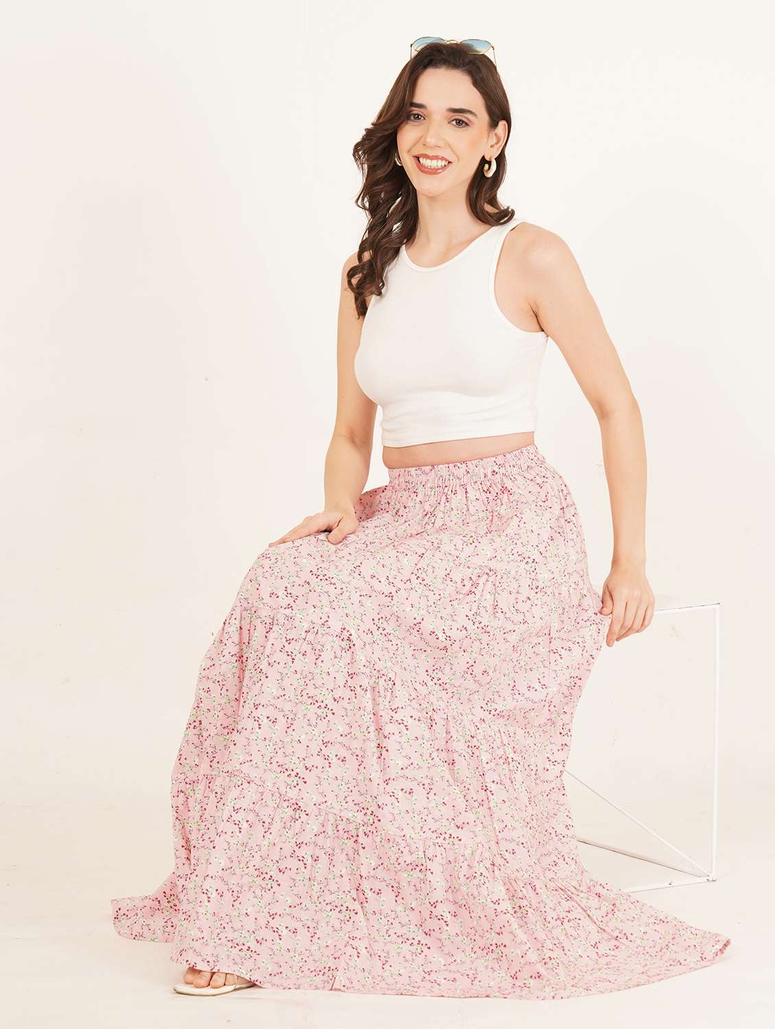 women printed high rise tiered maxi skirt - 22076352 - Standard Image - 5