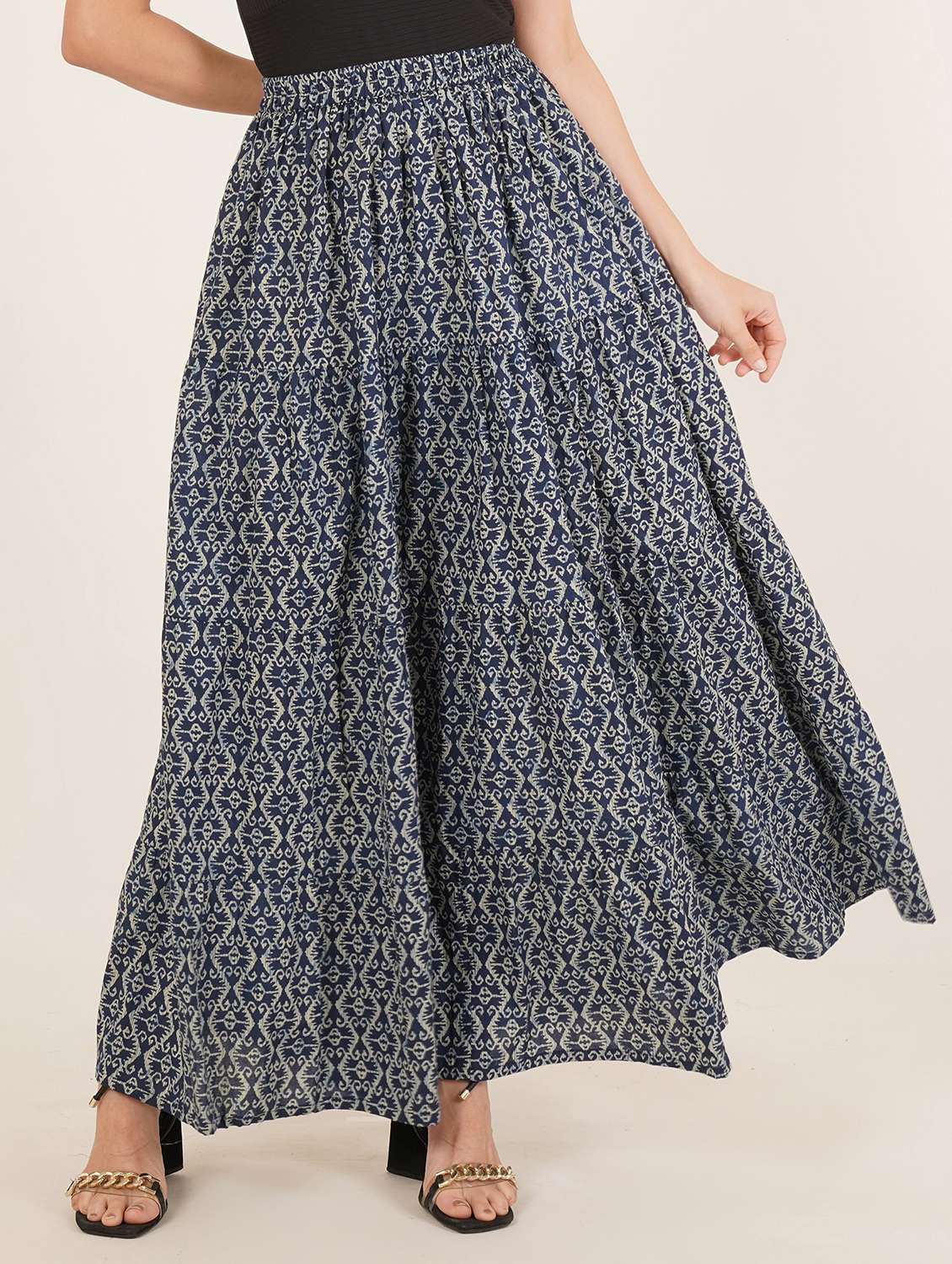women printed high rise tiered maxi skirt - 22076353 - Zoom Image - 0
