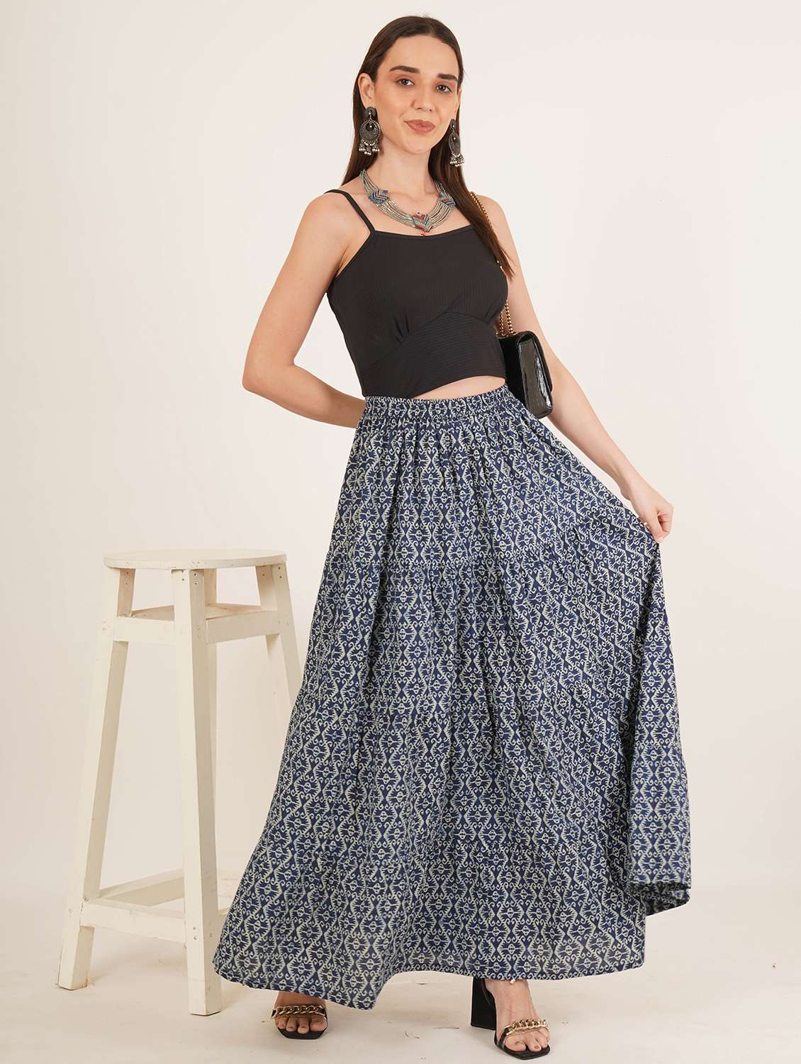 women printed high rise tiered maxi skirt - 22076353 - Standard Image - 5