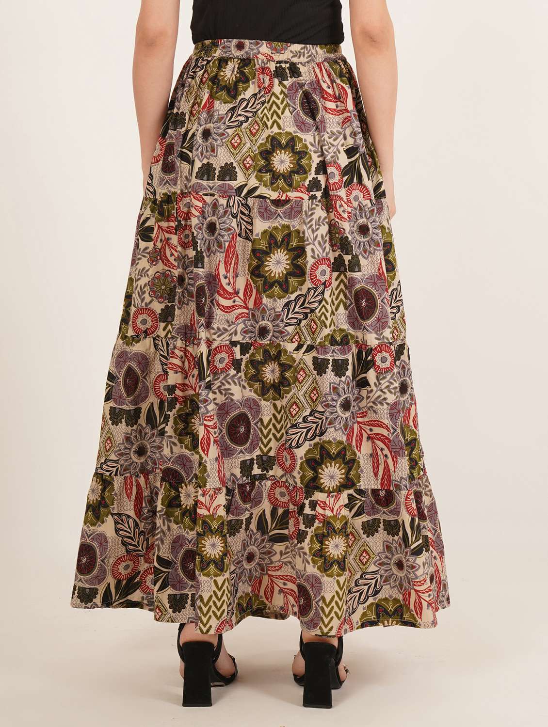 women printed high rise tiered maxi skirt - 22076354 - Standard Image - 3