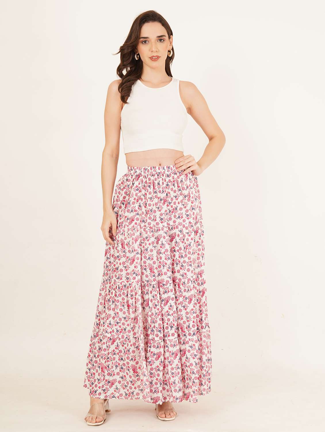 women printed high rise tiered maxi skirt - 22076355 - Standard Image - 5