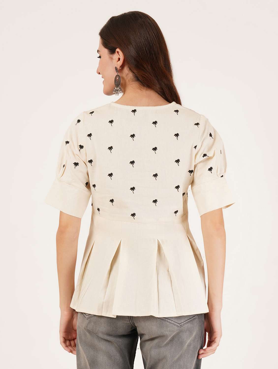 women embroidered puff sleeve a-line top - 22076356 - Standard Image - 3