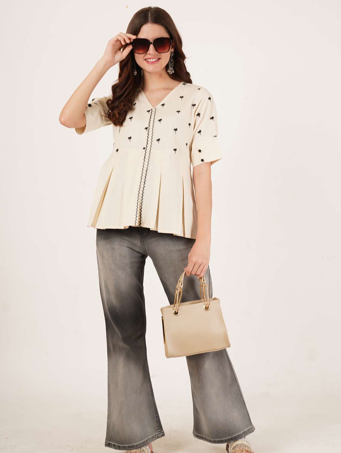 women embroidered puff sleeve a-line top - 22076356 - Standard Image - 5
