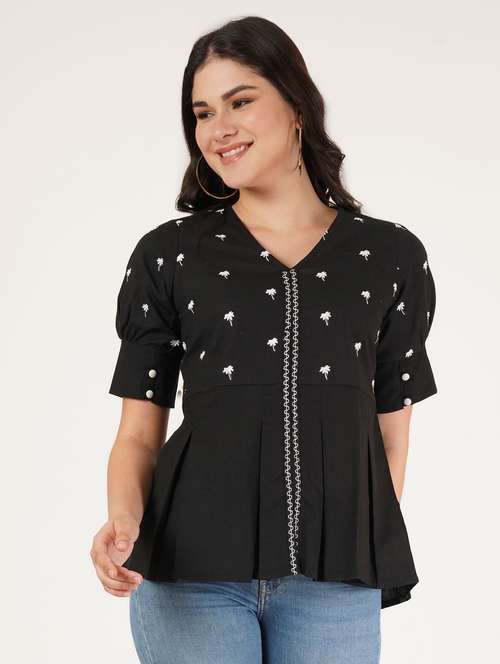 women embroidered puff sleeve peplum top - 22076357 - Standard Image - 0