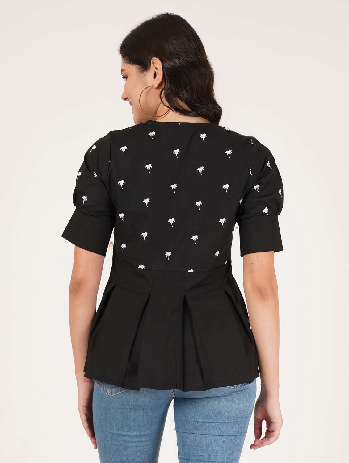women embroidered puff sleeve peplum top - 22076357 - Standard Image - 3