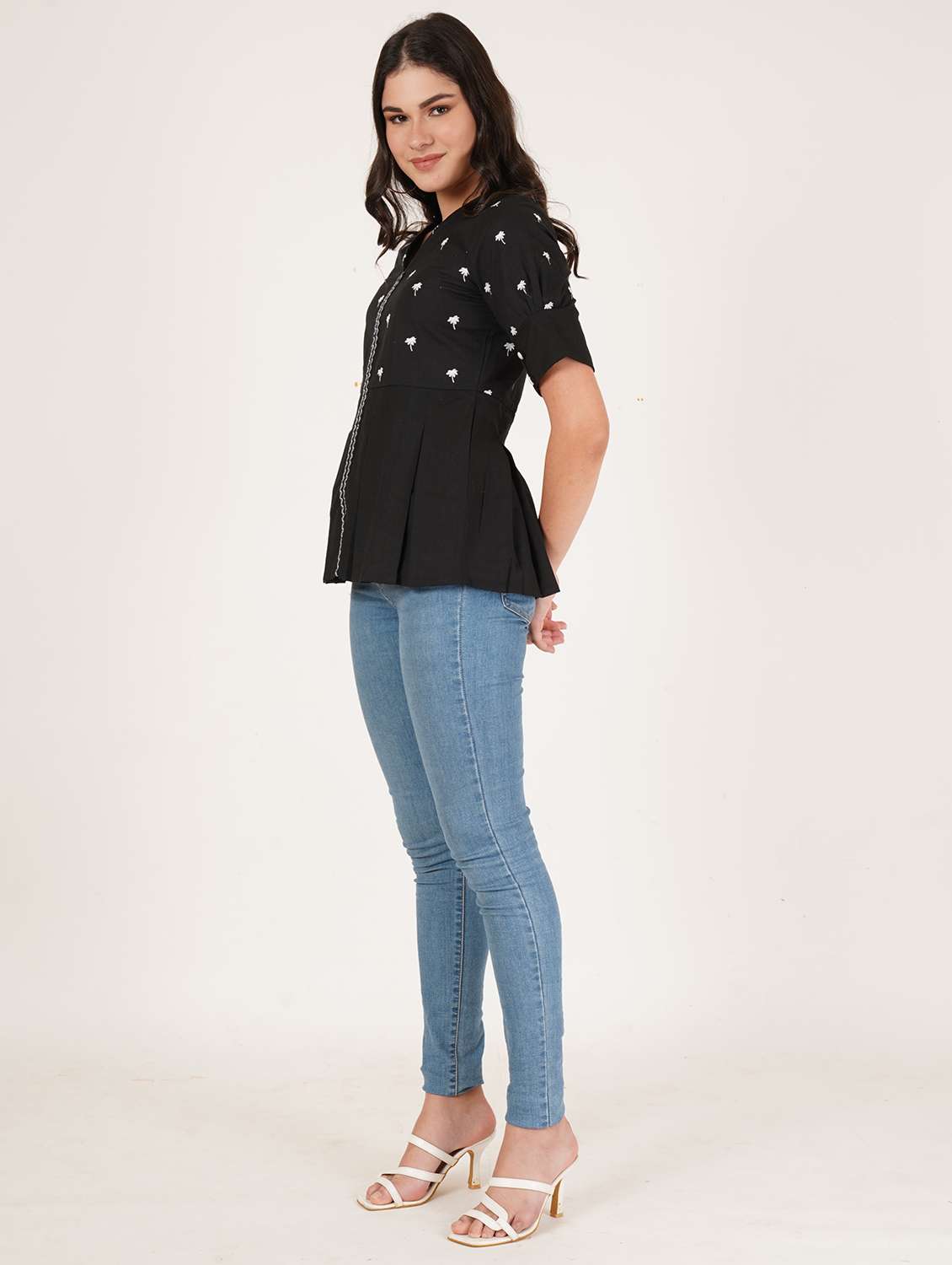 women embroidered puff sleeve peplum top - 22076357 - Standard Image - 5