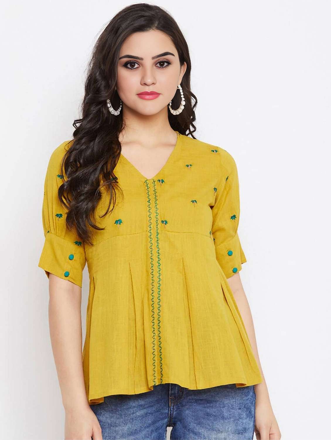 women embroidered puff sleeve peplum top - 22076359 - Zoom Image - 0