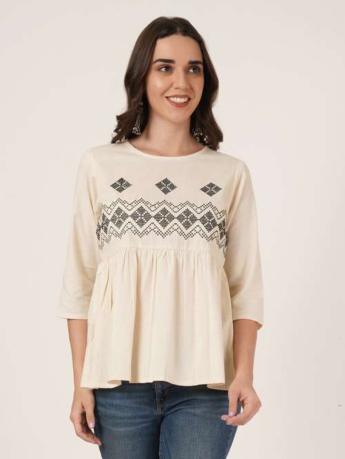 women self designed three quartre sleeve top - 22076360 - Standard Image - 0