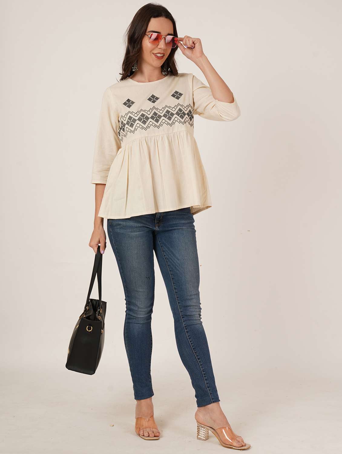 women self designed three quartre sleeve top - 22076360 - Standard Image - 5