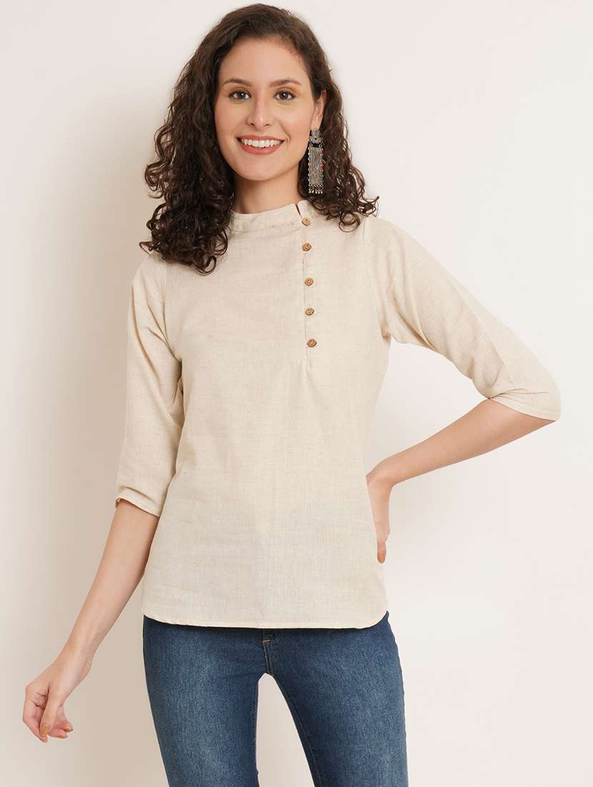 women solid three quarter sleeve regular top - 22076362 - Zoom Image - 0