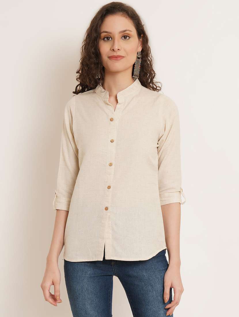 women solid three quarter sleeve regular top