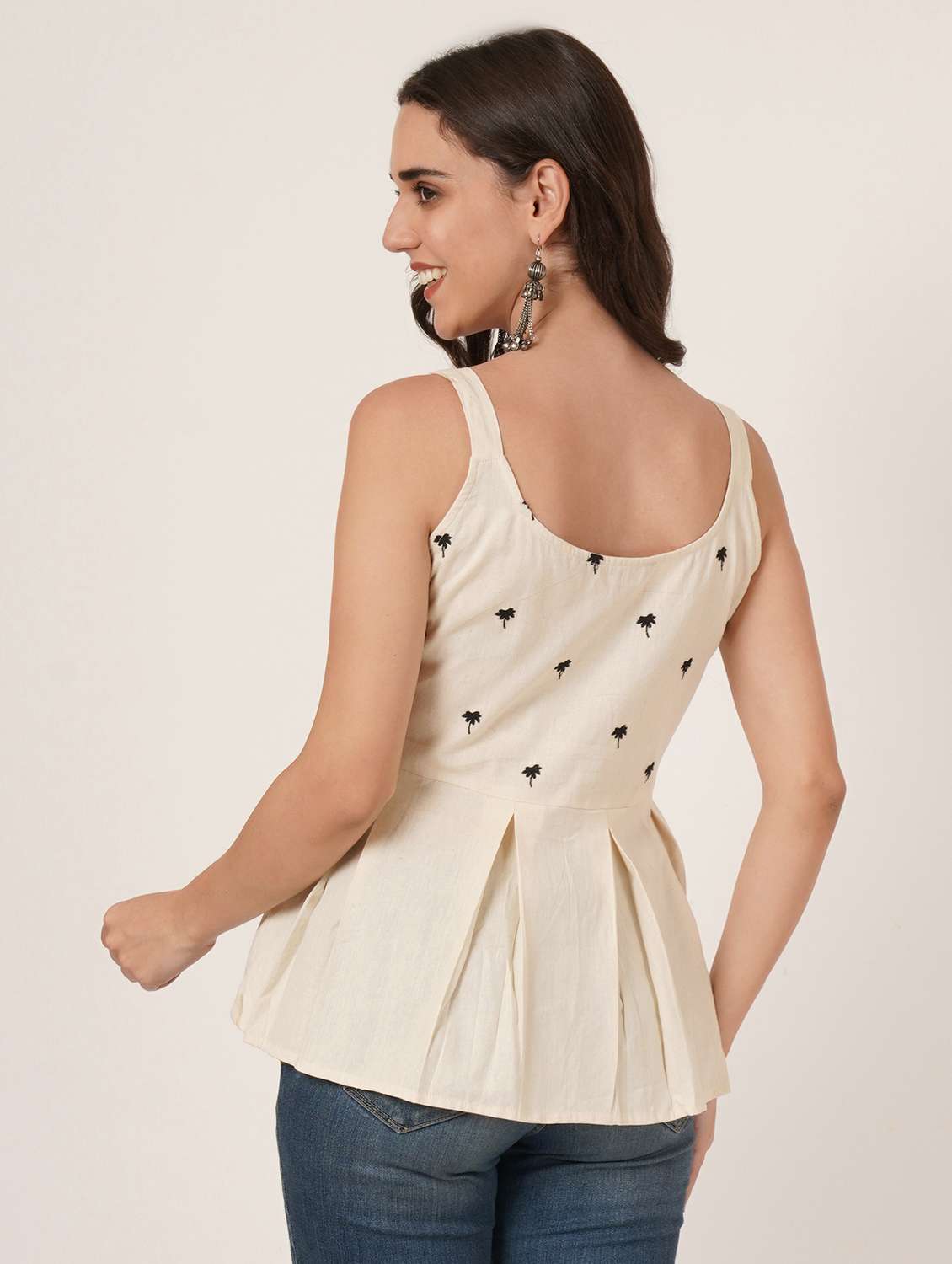 women embroidered shoulder strap peplum top - 22076368 - Standard Image - 3