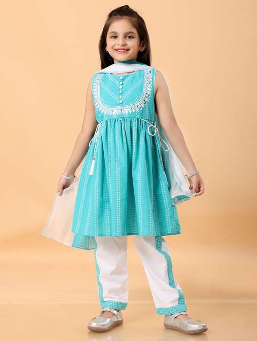 girls self designed kurta and pant with dupatta set - 22076400 -  Standard Image - 0