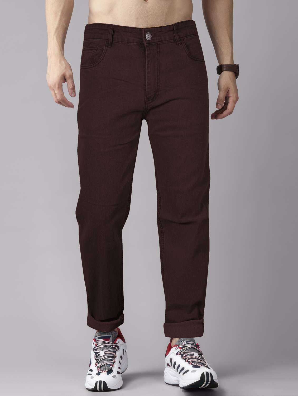 men plain mid rise full length jeans