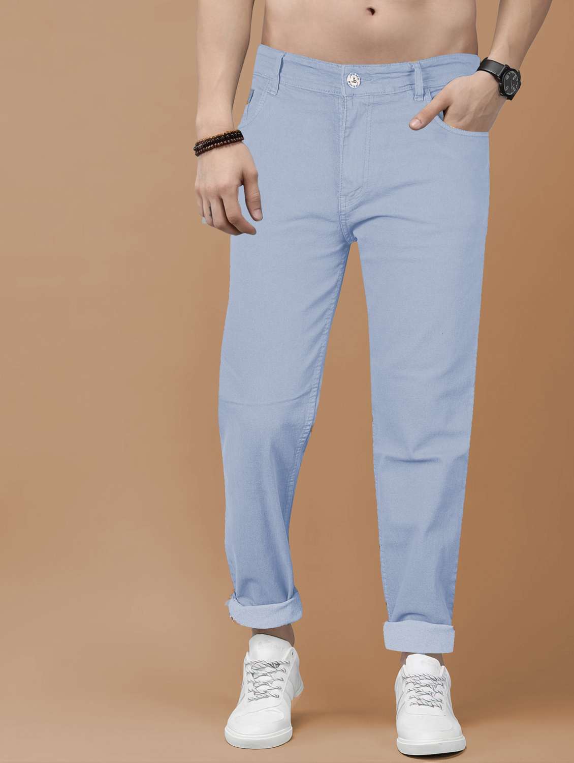 men plain mid rise full length jeans