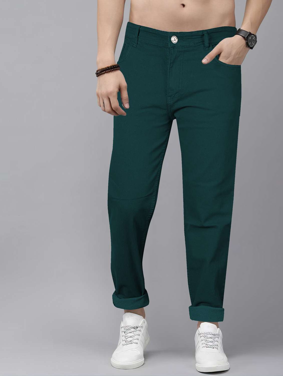 men plain mid rise full length jeans