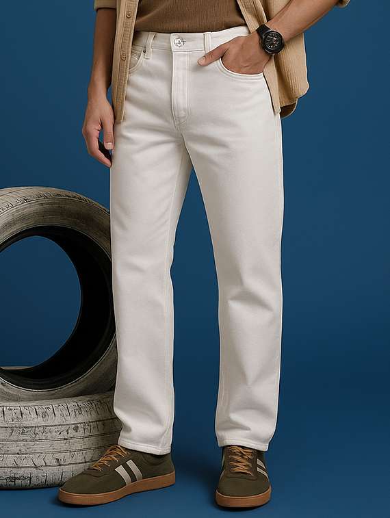 men plain mid rise full length jeans