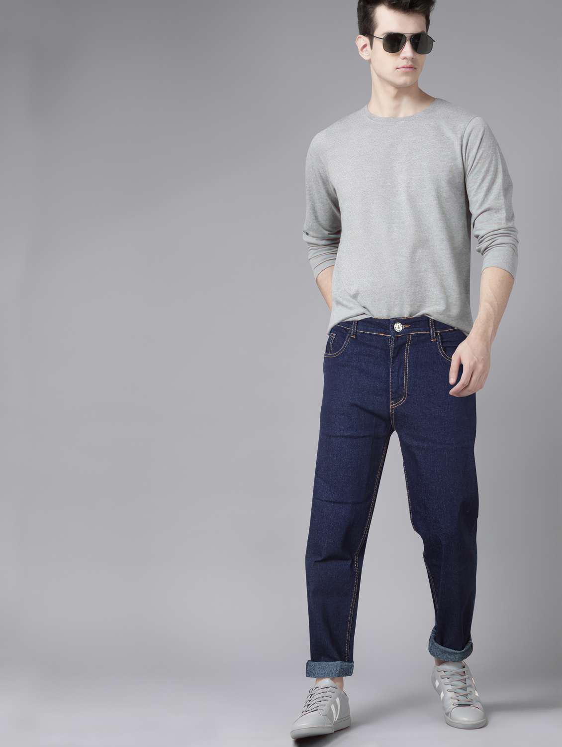 men plain mid rise full length jeans - 22076419 -  Standard Image - 5