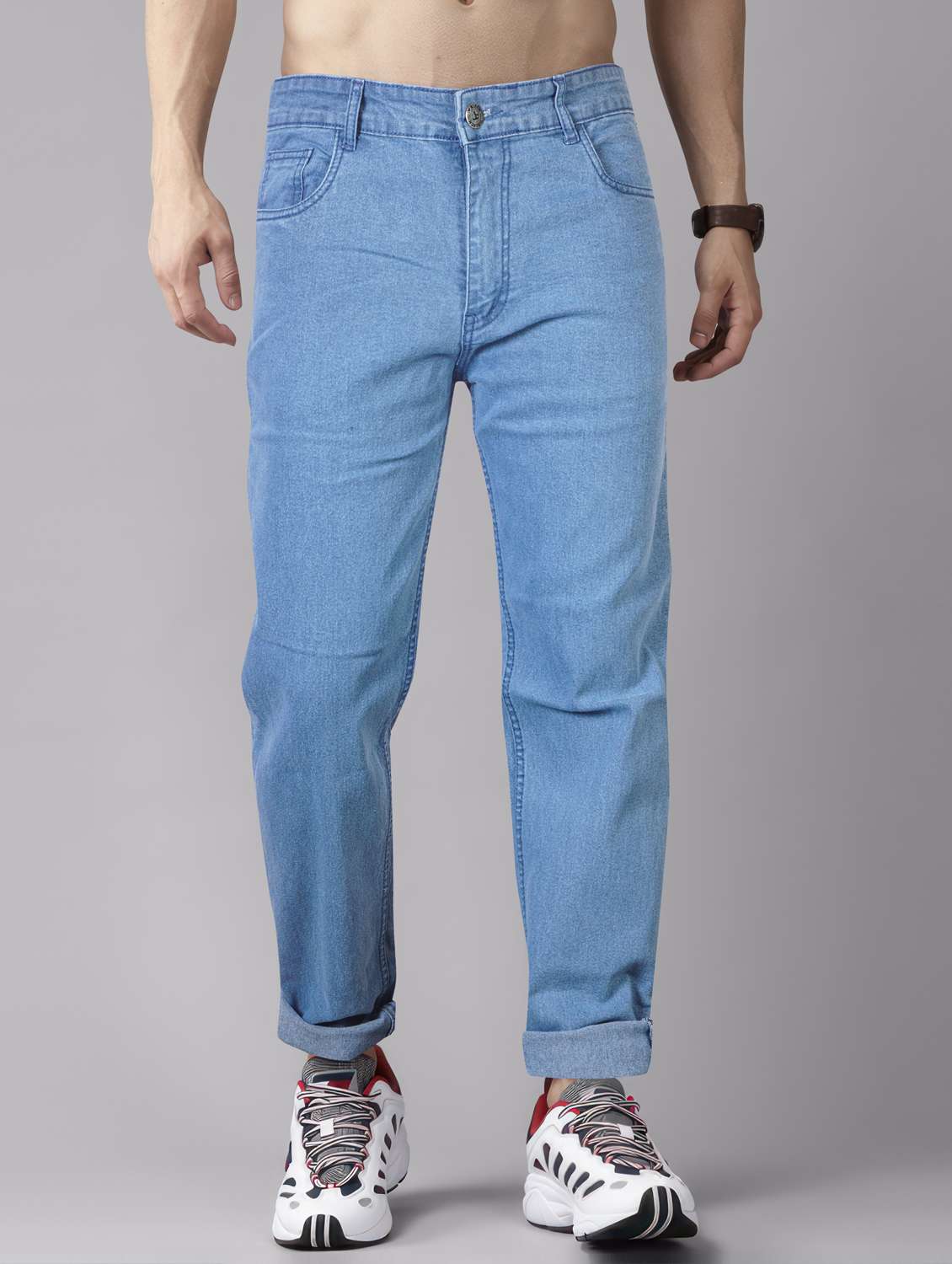 men plain mid rise full length jeans