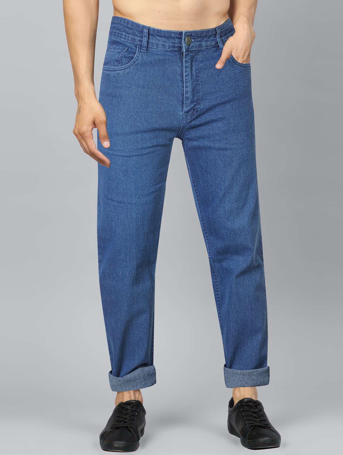 men plain mid rise full length jeans