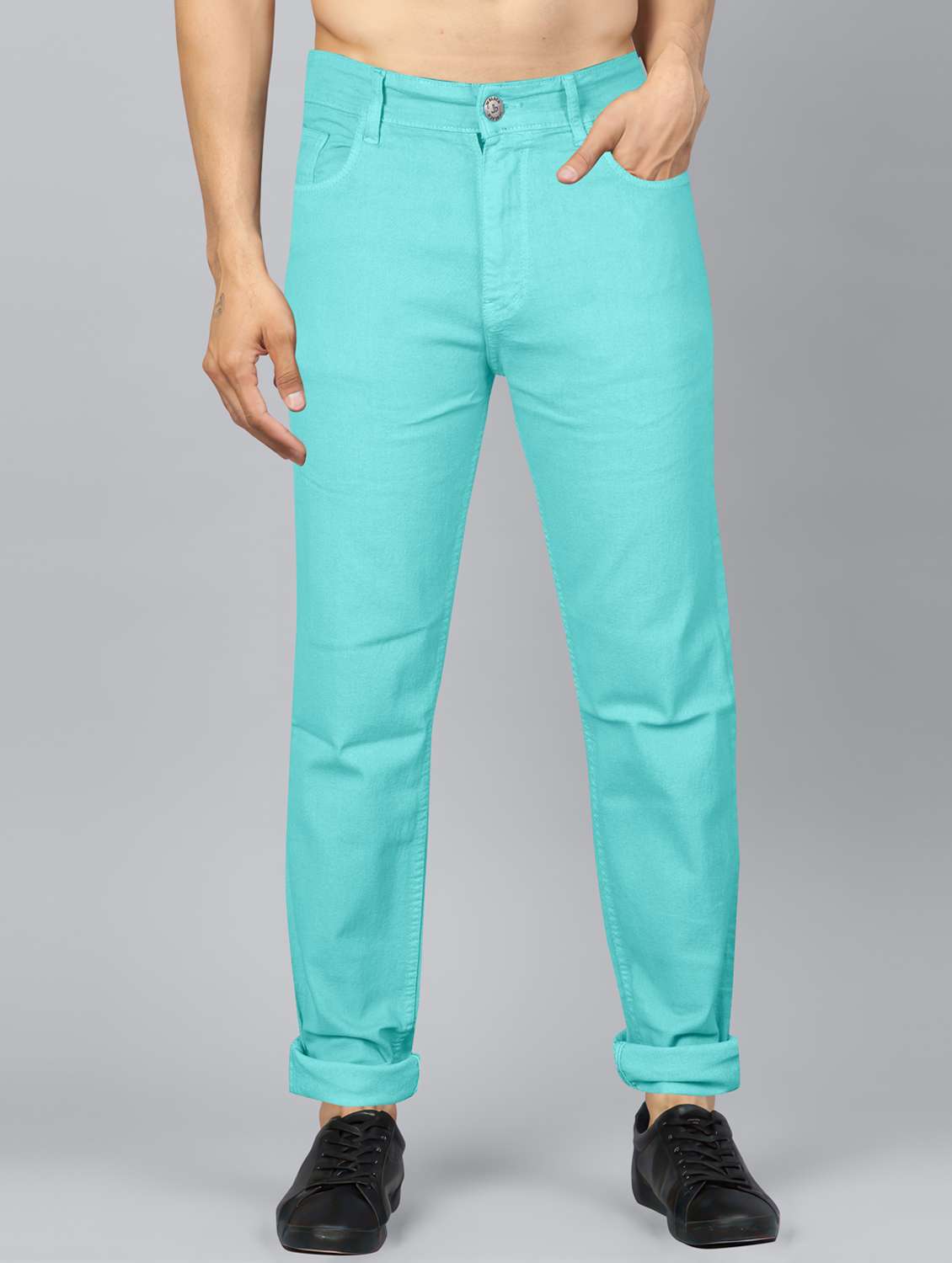 men plain mid rise full length jeans