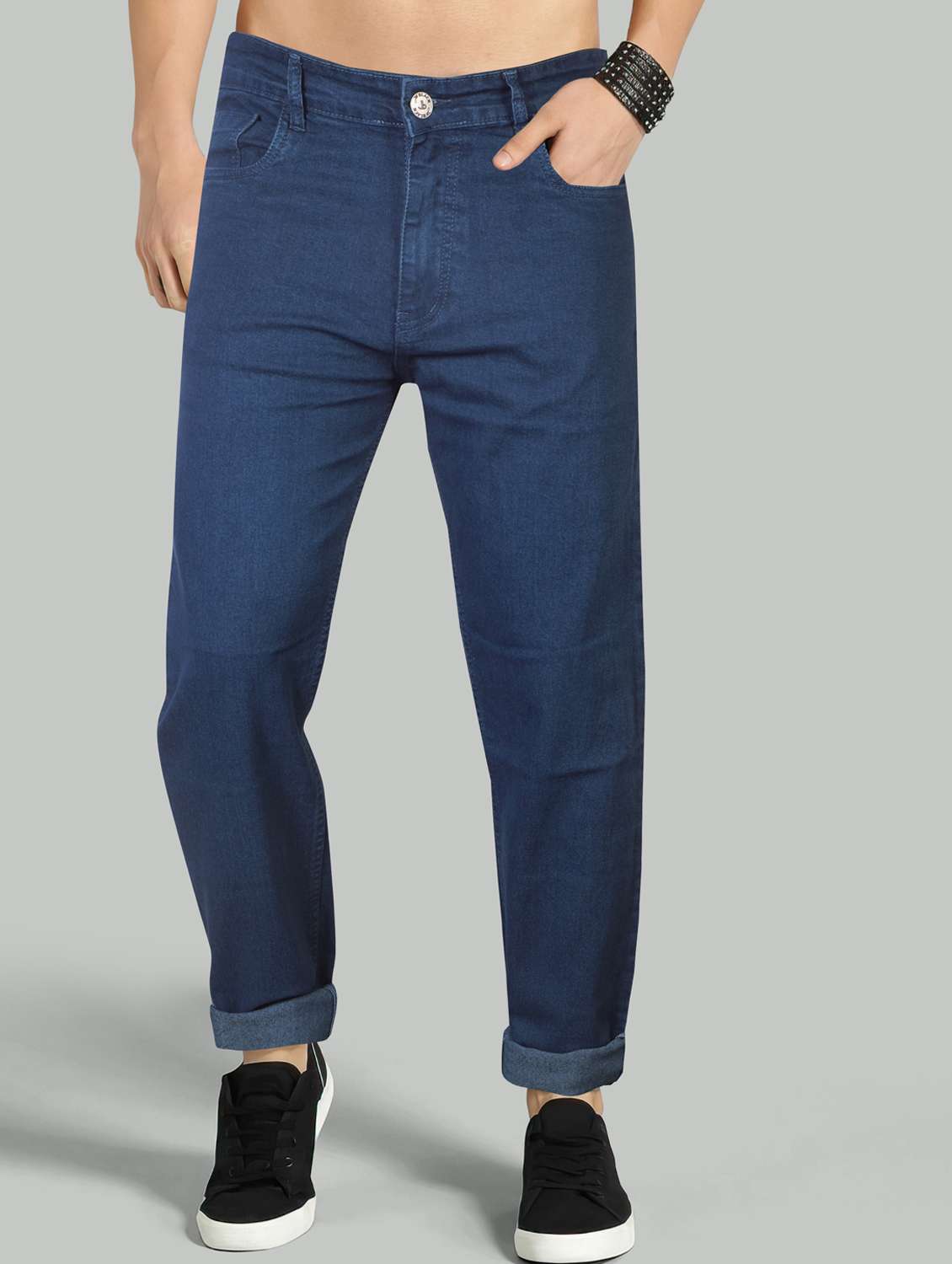 men plain mid rise full length jeans