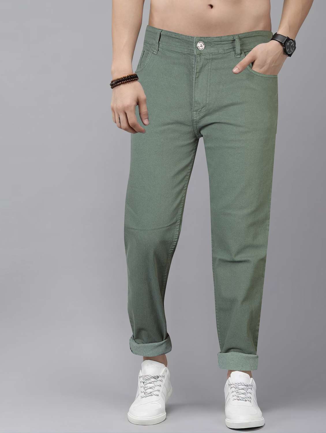 men plain mid rise full length jeans