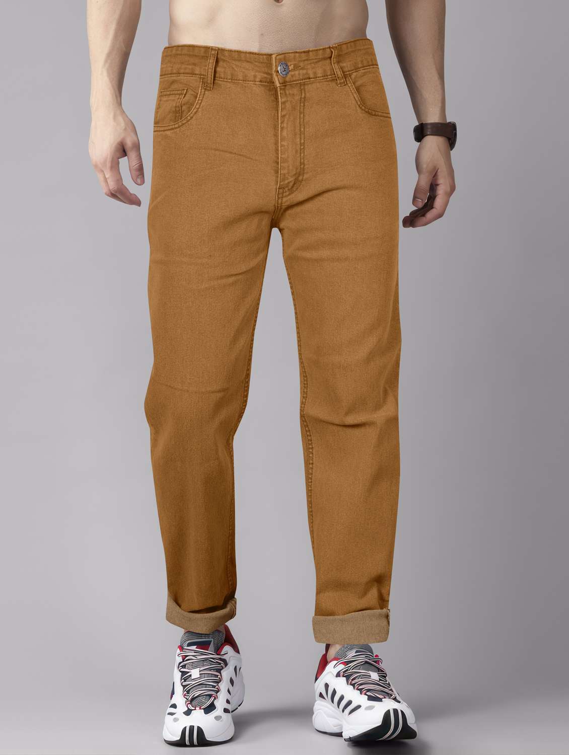 men plain mid rise full length jeans