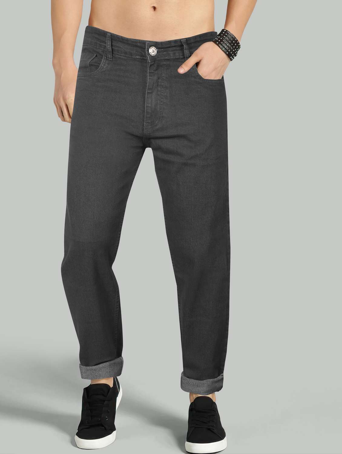 men plain mid rise full length jeans