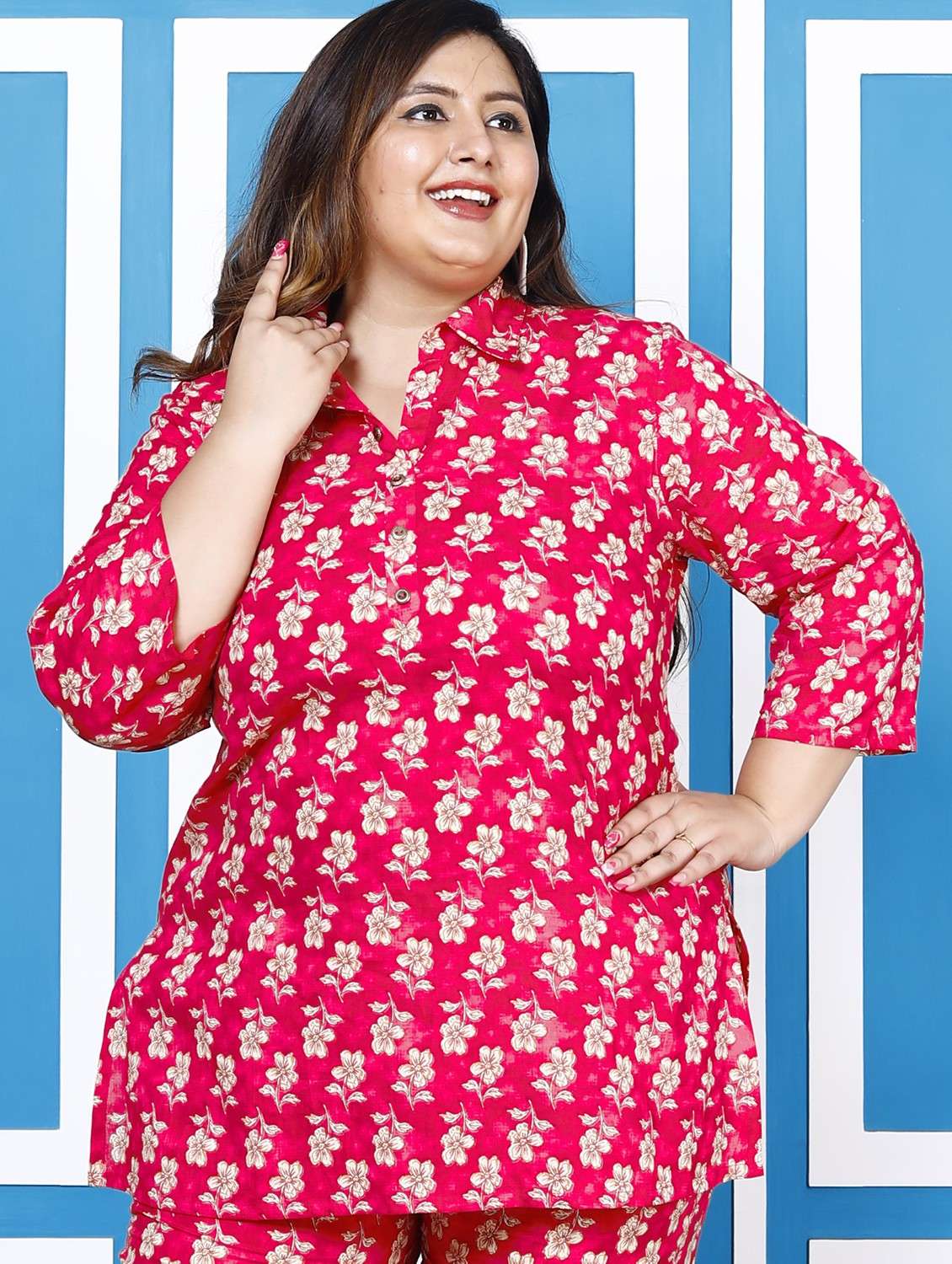 women three quarter sleeve plus size ethnic co-ord set - 22076440 -  Standard Image - 3