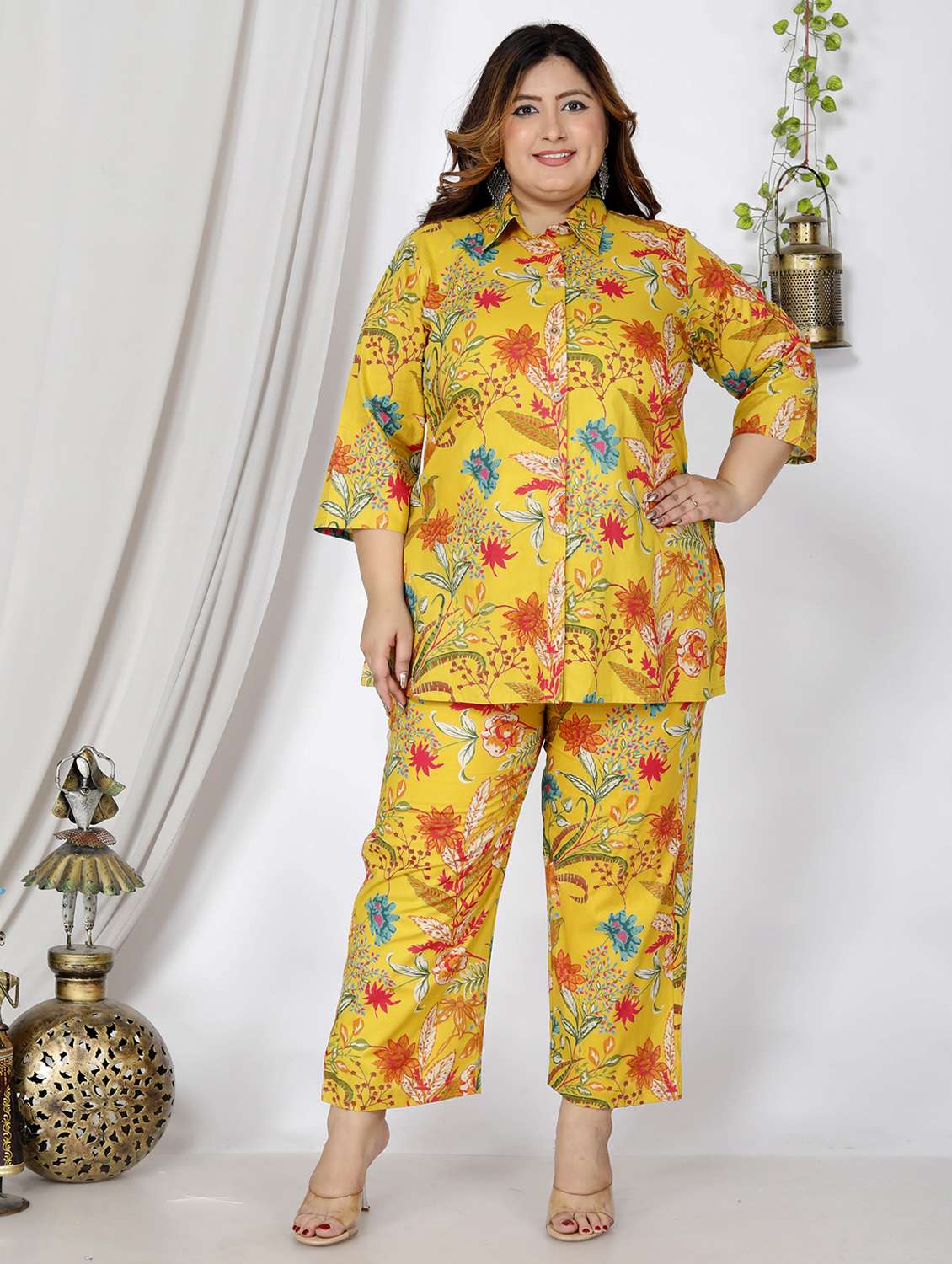 women three quarter sleeve plus size ethnic co-ord set - 22076451 -  Zoom Image - 0