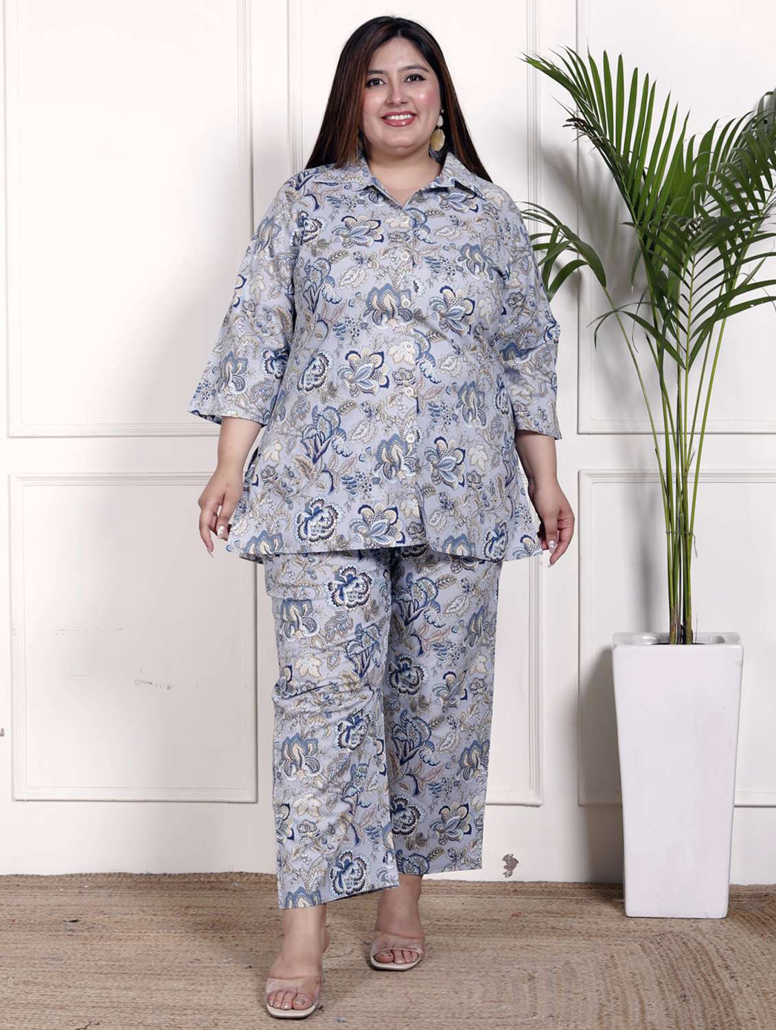 women three quarter sleeve plus size ethnic co-ord set