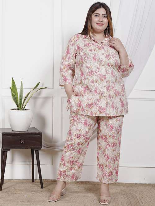 women three quarter sleeve plus size ethnic co-ord set - 22076454 - Standard Image - 0