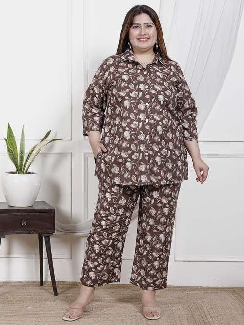 women three quarter sleeve plus size ethnic co-ord set - 22076455 -  Standard Image - 0