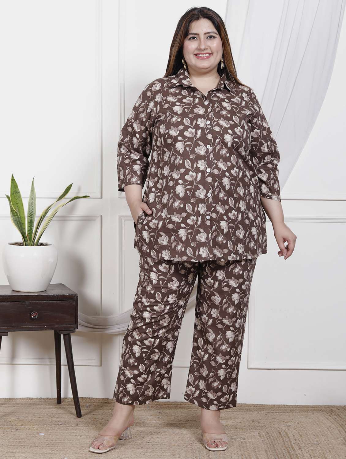 women three quarter sleeve plus size ethnic co-ord set - 22076455 -  Zoom Image - 0