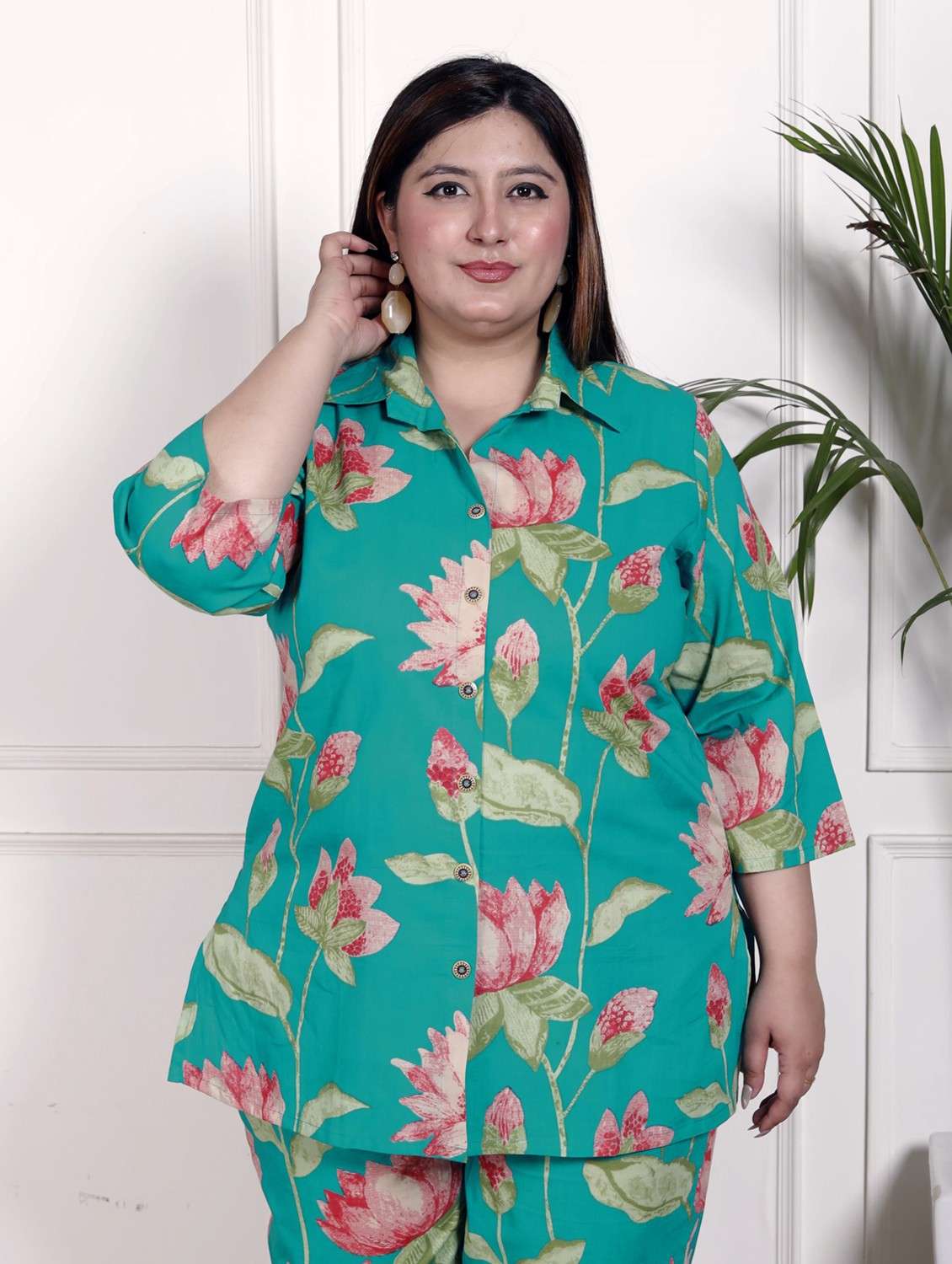 women three quarter sleeve plus size ethnic co-ord set - 22076456 -  Standard Image - 3