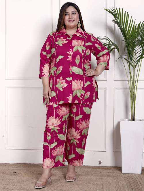 women three quarter sleeve plus size ethnic co-ord set - 22076457 -  Standard Image - 0